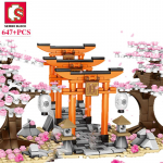 SEMBO BLOCK Sakura t&auml;navavaate klotsid Linn Kirsi&otilde;ied Jaapani Sakura puu DIY maja Miniatuurne mudel Ehitus Laste m&auml;nguasjad Sakura Series No Box