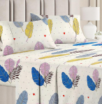 100% Puuvill Double Bed Voodilinasari | 144 TC Pehme ja Hingav | Kreemjas Lehemuster koos 2 Padjap&uuml;&uuml;riga (90 x 90 tolli) 90 x 90 Inches