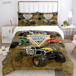 Monster Jam Truck Casal Aastaringselt Tekikott Tekk Voodipesukomplekt Pehme Tekikate Ja Padjap&uuml;&uuml;rid &Uuml;heinimese/Kaheinimese/Kuninganna/Kuninga EU Single(135*200cm)3pcs
