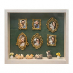Isetehtud Mini Muuseumi Siluetikarp Valgusega Pere M&auml;lestuste Fotoesitluskarp Komplekt 6 Kuldse Minikujutise, 4 Miniatuurkassi ja 2 Potitaimede Potiga Kassihuvilistele A