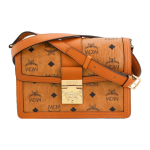 MCM Tracy Klassikaline Ikooniline Loorberilehe Luku Sulgemine Monogrammiga Kaetud L&otilde;uend Nahast &Auml;&auml;ris Crossbody Kott V&auml;ike Naiste crossbody kott Konjak MWSCAXT01CO001 Basic Set (Bag+Dust Bag)