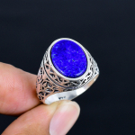 Lapis lazuli meeste s&otilde;rmus 925 h&otilde;bedast vintage filigraanist pitsats&otilde;rmus antiiksete siniste v&auml;&auml;riskividega ehted meestele retroh&otilde;nguline kingitus 6