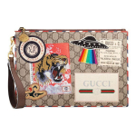Gucci tiigripea UFO tikitud logo v&auml;rviplokk triibuline viimistlus randmepael l&otilde;uend nahast k&auml;ekott Meeste k&auml;ekott Beež Eebenipuu 473915-K9GQT-8899 Box(Basic Set+Box)