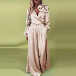 Kevadine Naiste Luksuslik Elegantne V-kaelusega Satiinist Pikkade Varrukatega Top Laiade S&auml;&auml;ristega P&uuml;kste Komplekt 2XL punane