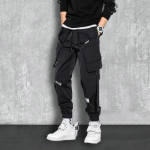 T&auml;navar&otilde;ivad Kevadised Uued vabaaja p&uuml;ksid Meeste mitme taskuga p&uuml;ksid Harajuku Slim Fit elastne v&ouml;&ouml;koht Joggers S must