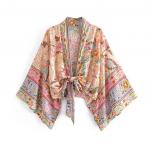 Vintage Boheemlaslik Lillemustriga V&ouml;&ouml;d L&uuml;hike Kimono Naised V-kaelus Nahkhiirevarrukad Daamide Rannar&uuml;&uuml; Pealiskatted XS roosa