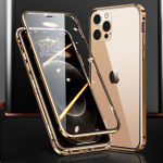 360&deg; t&auml;ielik kaitse metallist magnetiline telefoni&uuml;mbris iPhone 16 Pro Max 14 13 12 11 15 Pro Max X XS XR Plus jaoks, kahepoolne klaasist kate For IPhone8 7 kuld