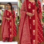 Raskest puuvillast disainer Salwar Kameez India pulmariietus Kurti p&uuml;ksid Dupatta komplekt punane