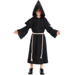 Laste keskaegne munkade kost&uuml;&uuml;m Kapuutsiga r&uuml;&uuml; Halloweeni Cosplay Teatrietendus Pikkade varrukatega Unisex Pruun Must Kids XL must