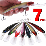 Kalas&ouml;&ouml;t 7tk Popper Lures 3D Eyes Bass Fishing Baits Sharp Hooks Minnow Lure -Sougayilang 7pcs fishing lures