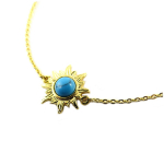 7bis [Q1524] - Bracelet artisanal 'Soleil' turquoise dor&eacute; -  12x12 mm t&uuml;rkiissinine