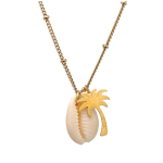 Les Tr&eacute;sors De Lily [Q8618] - Disainer h&otilde;bedane 'Cowrie' terasest kaelakee - cowrie 18x12 mm - palmipuu 20x15 mm beež