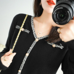 Naiste suvine silmkoeline kampsun &otilde;huke V-kaelusega pikkade varrukatega p&auml;rl Beeding v&auml;limine riietus s&auml;rk &uuml;hev&auml;rviline must valge OneSize must