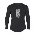 Muscleguysi kevade ja s&uuml;gise fitnessi pikkade varrukatega meeste vabad treeningtopid tr&uuml;kitud Muscle Slim Pullover jooksu T-s&auml;rk M must