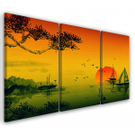 Kolmeosalise pildiga l&otilde;uendiprint Landscape Japan 60x40 oranž