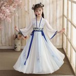 T&uuml;druk Hanfu iidne kost&uuml;&uuml;m lapsed Hiina stiilis v&auml;ikese t&uuml;druku kleit Tang kleit printsessi seelik rahvariided lapsed S valge