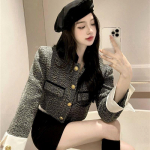 Naiste prantsuse stiilis &uuml;likonnajope kevad/s&uuml;gis l&uuml;hike mantel must-valge kontrastv&auml;rviga M