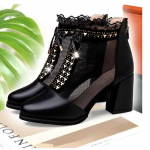 Ehtsast nahast k&otilde;rged kontsad naiste v&otilde;rgust marli sandaalid paksu kontsaga naiste kingad keskmise kontsaga lahedad saapad suvised naiste sandaalid emakingad 35 must