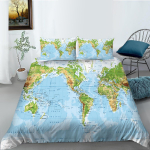 3D World Map voodipesukomplekt k&otilde;rglahutusega digiprindiga udusulgedega tekikott padjap&uuml;&uuml;r 2 v&otilde;i 3 t&uuml;kki AU180 * 210 t&auml;issuuruses kodukaunistus AU King 210x240cm