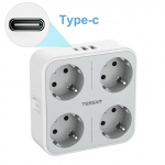 TESSAN EU Plug Power Strip 1/4 vahelduvvoolu pistikupesa ja USB-laadimisportidega, mitme seinakontakti adapteriga kodukontori jaoks 4 Outlet&3 USB Ports