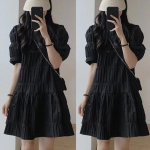 2023. aasta vabaaja avara l&uuml;hikeste varrukatega rannakleit Suvine moekas prantsuse pleediga kleit naistele &otilde;htukleidid hommikumantel 27992 S must