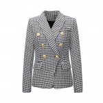 S&uuml;gis- ja talvine v&auml;ike &uuml;likond Houndstooth &uuml;likond Moodne l&uuml;hike kaherealine jakk S valge/must