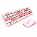 Mofii 2,4g juhtmevaba klaviatuurihiir, kombineeritud 68 klahviga retro-&uuml;marklaviatuur 1600 Dpi ergonoomiline hiir, sobib lauaarvuti s&uuml;learvutile roosa