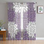 Dahlia Vintage v&auml;rvi kollase lillega t&uuml;llkardinad elutuppa L&auml;bipaistvad kardinad magamistoa k&ouml;&ouml;gi aknakardinad 135W x 114H(cm)