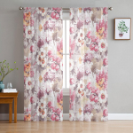 Kevadise tekstuuriga akvarell&otilde;ielised hortensia t&uuml;llkardinad elutuppa K&ouml;&ouml;gis l&auml;bipaistev voile kardin Magamistoa aknapaneelid 135W x 114H(cm)