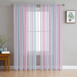 V&auml;rvilised triibulise tekstuuriga t&uuml;llkardinad elutuppa L&auml;bipaistev kardin magamistoa akende ruloode jaoks Voile kardinad 135W x 114H(cm) white