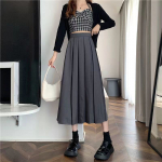 Pikk seelik Pruun suvine Korea mood K&otilde;rge v&ouml;&ouml;kohaga must Midi seelik Naiste Elegantne A Line T&uuml;drukute Plisseeritud seelikud Hallid Kevad XS