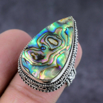 Natural Abalone Shell Gemstone Handmade 925 Sterling Silver Ring Size 8 t9k67