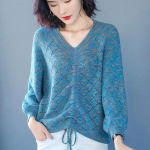 Pingutuspael naiste seksikas kevadine p&auml;ikesekaitses&auml;rk, pullover, &otilde;&otilde;nes, kootud V-kaelusega, &otilde;huke, pikk varrukas M roheline