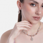 Estele atraktiivne elliptilise disainiga kaelaehete komplekt roosakulla katte ja tsirkooniga naistele