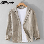 Laisa stiiliga puuvillane linane meeste bleiser Kevad- ja suvise reisimise p&otilde;hjuslik meeste &uuml;likond &uuml;hev&auml;rviline retro-volditud disain kakiv&auml;rvi jope, hingav meeste riietus M khaki