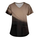 Naiste moeprindiga l&uuml;hikeste varrukatega V-kaelusmustriga topsid Taskuga t&ouml;&ouml; T-s&auml;rgid L must