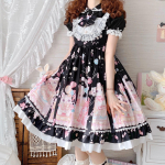 Armas Lolita stiilis ruudukujuline kaelarihm kassiprintimine disainerkleit v&ouml;&ouml;ri varrukateta pits volangidega pitsist girly kammisole kleit L must