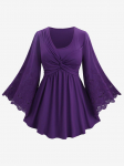 Rosegal Plus Size Twist Panel &Otilde;&otilde;nes lilltikandid Flare Sleeve Top 2XL lilla