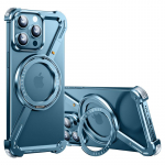 Z-kujuline alumiiniumisulamist raamita magnetiline telefoni&uuml;mbris iPhone'ile 15 13 14 Pro Max, metallist alus, Magsafe, p&otilde;rutuskindel k&otilde;va kate Samsung S24 Ultra jaoks iphone 13promax helesinine v&auml;rv