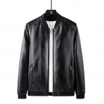 Leather Jacket Men's New Korean Version Thin Baseball Collar PU Leather Jacket Autumn and Winter Men's Clothing M