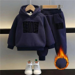 FiveFive Children Winter Plus Velvet Soe Pullover Topid+P&uuml;ksid 2tk Komplekt Poistele T&uuml;drukutele Puuvillane Pusad Sport Vabaajar&otilde;ivad &Uuml;likond 3-12Y 110 sinine