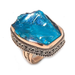Natural Peacock Titanium Aura Gemstone Handmade Copper Jewelry Ring Size 8 w4i70