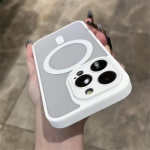Matt Magsafe'i magnet&uuml;mbrisele iPhone 16 15 Pro Max 14 13 12 11 j&auml;&auml;tunud pooll&auml;bipaistev juhtmevaba laadimise p&otilde;rutuskindel kaitseraua kate iPhone 16 Pro Max valge