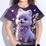 Topid Lastele L&uuml;hikeste varrukatega suvised kassi T-s&auml;rgid T&uuml;drukutele Laste riided 3D Printiga T-s&auml;rgid Korea Kawaii T-s&auml;rgid vanuses 10-14 aastat 100