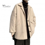 Meeste villane mantel rev, pikkade varrukatega, &uuml;herealine tuulejakk, &uuml;hev&auml;rviline, vaba sobivusega keskmise pikkusega mantel, taskutega pidulik riietus M aprikoosi