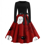 Naiste vintage klassikaline kleit kaelusega v&ouml;&ouml;kohaga kikilips, pikkade varrukatega Halloweeni tr&uuml;kiga V-kaelusega kiikkleit S