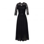 Naiste kleit &scaron;ifoonist l&auml;bipaistva pitsiga, &uuml;mara kaelusega pikkade varrukatega &otilde;htukleit S must