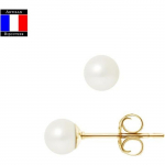 Compagnie G&eacute;n&eacute;rale des Perles - Boucles d'Oreilles V&eacute;ritable Perle de Culture 5-6 mm Or 18 Cts - Syst&egrave;me Poussettes - Bijou Femme