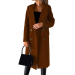 Naiste villane jope, alla keeratav krae, &uuml;hev&auml;rviline kaherealine mantel, keskmise pikkusega termiline pikkade varrukatega 3XL tumepruun v&auml;rv