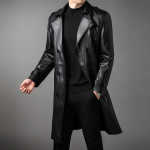 S&uuml;gis ja Talv Nahk Nahk Mantel Lambanahast Nahk Trenchcoat Noormehed Pika &Uuml;likonna Kraega Nahk Mantel Jakk XXXXL must